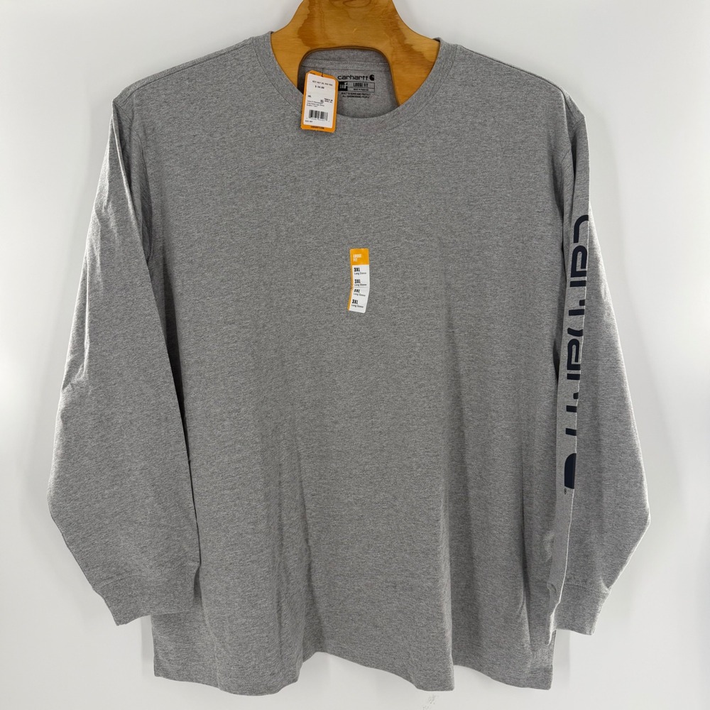 Carhartt Men 3XL Loose Fit Heavyweight Long Sleeve Logo T-Shirt Gray K231 HGY
